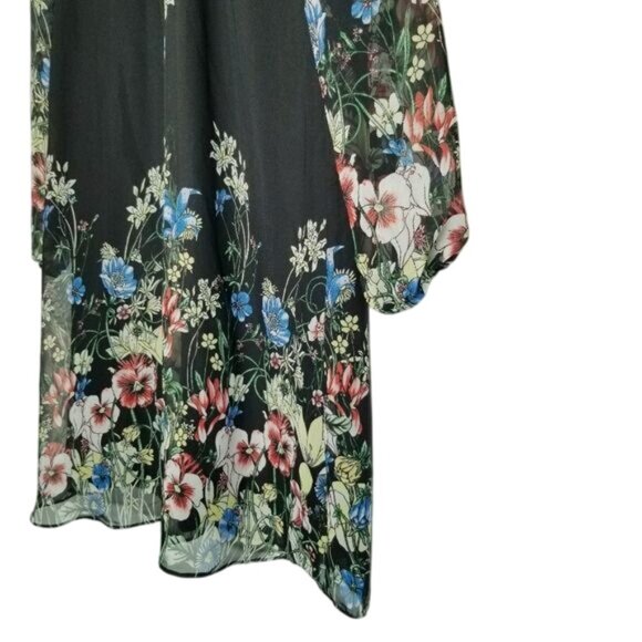 Floral Dress Kate Kasin Black Multicolor Print Sheer Overlay Knee Length S‎ - Picture 8 of 9